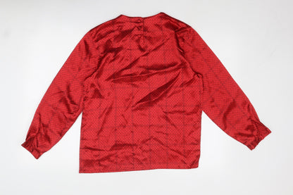 Back view of Principles women’s red geometric polyester basic blouse, size UK 6, round neck