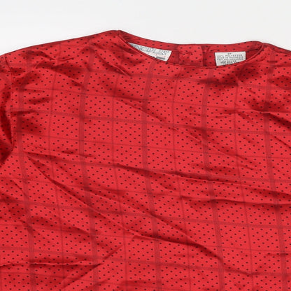 Close-up detail of Principles women’s red geometric polyester basic blouse, size UK 6, round neck