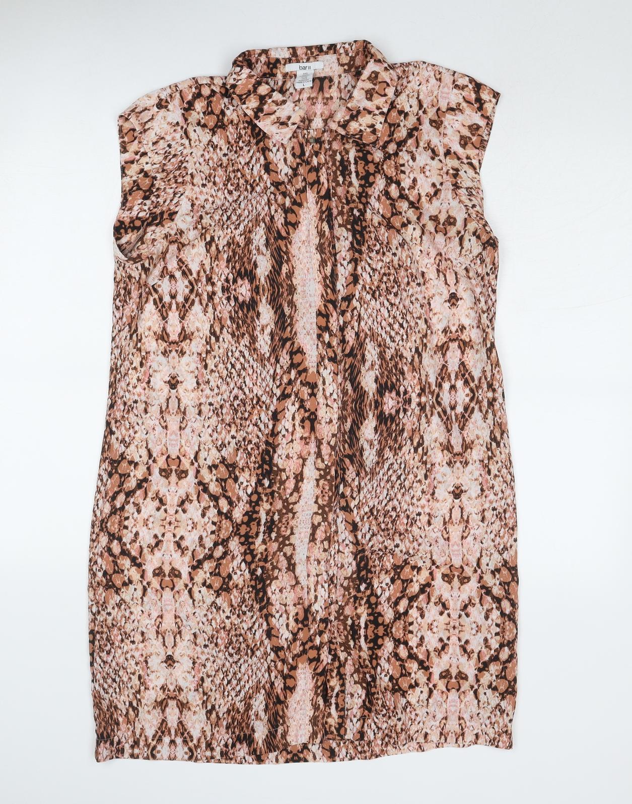 Bar III Womens Brown Animal Print Polyester A-Line Size L Collared Button - Snakeskin Pattern