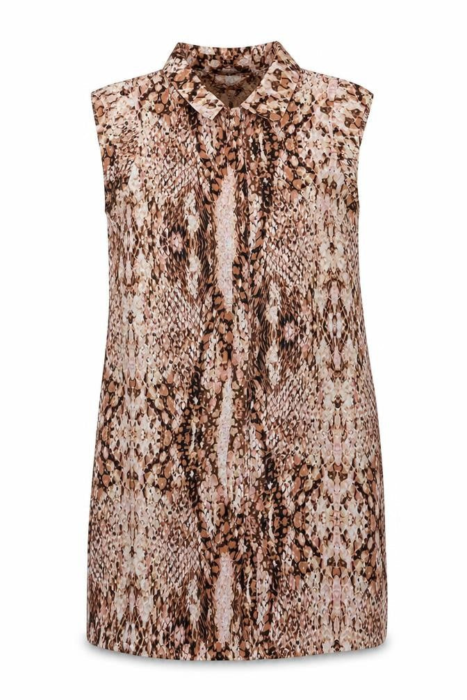 Bar III Womens Brown Animal Print Polyester A-Line Size L Collared Button - Snakeskin Pattern