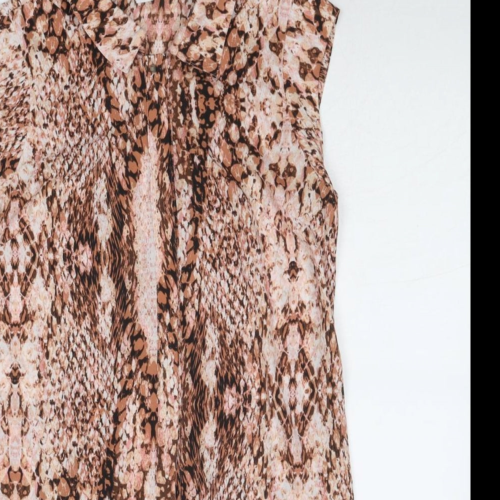 Bar III Womens Brown Animal Print Polyester A-Line Size L Collared Button - Snakeskin Pattern