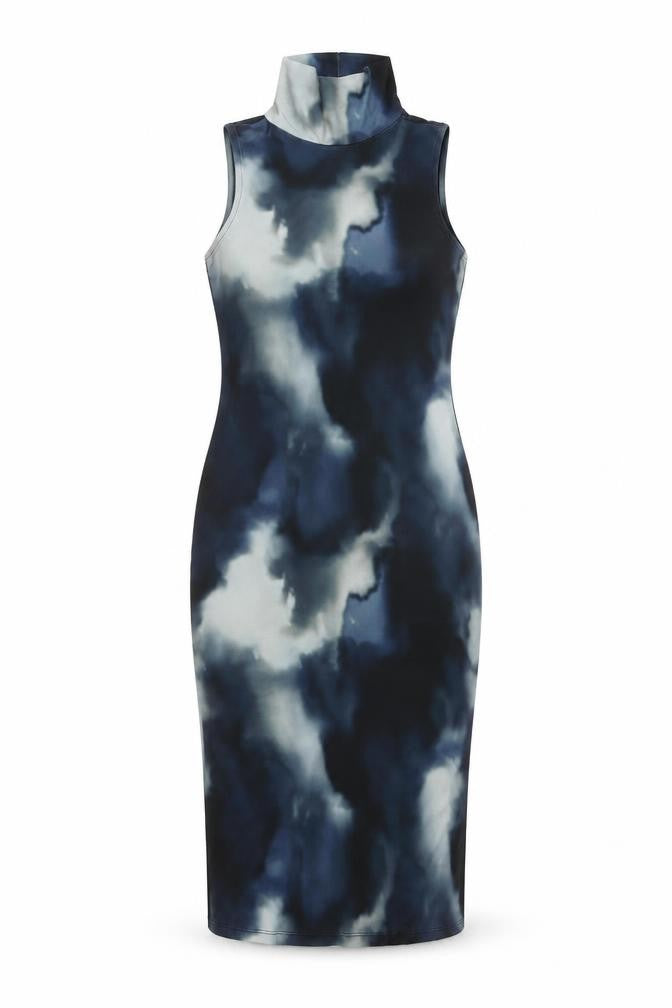 H&M Womens Blue Geometric Polyester Bodycon Size XS High Neck Pullover