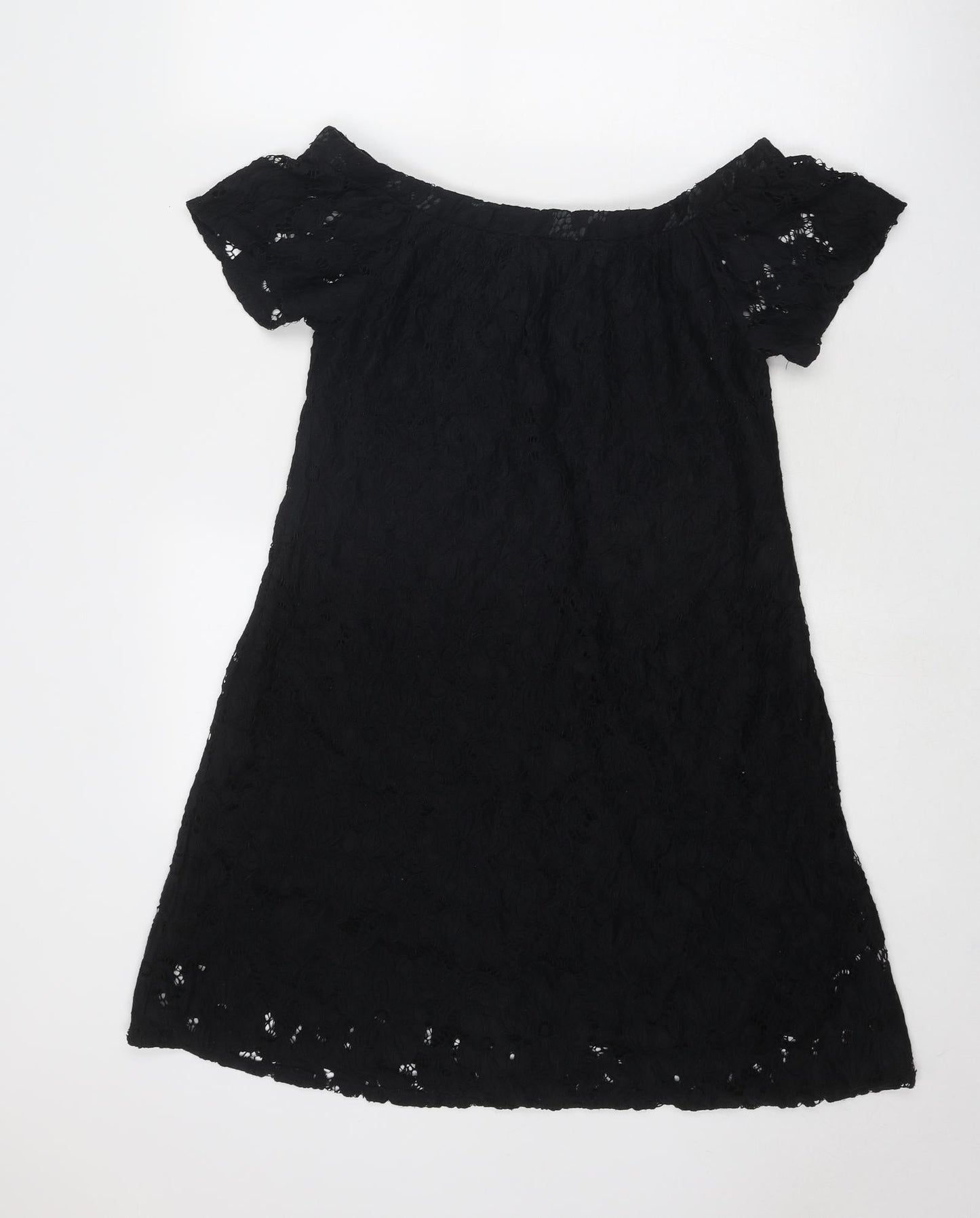 River Island Womens Black Geometric Nylon A-Line Size 10 Boat Neck Pullover