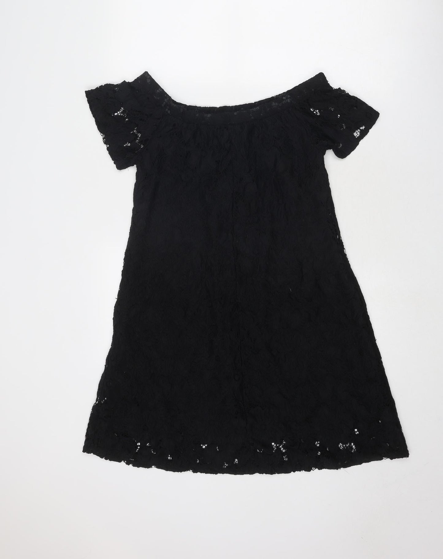River Island Womens Black Geometric Nylon A-Line Size 10 Boat Neck Pullover