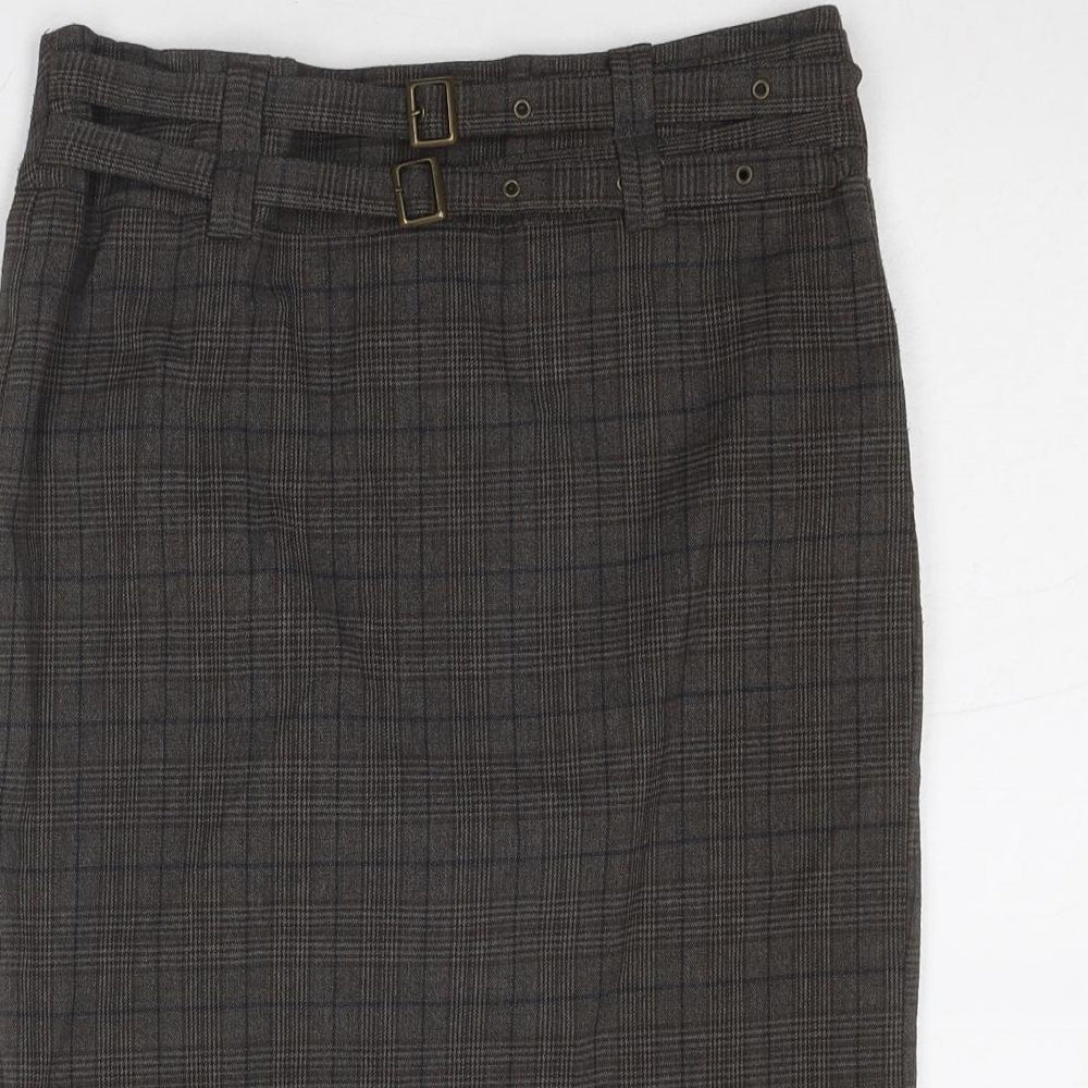 Topshop Womens Grey Plaid Polyester A-Line Skirt Size 8 Zip