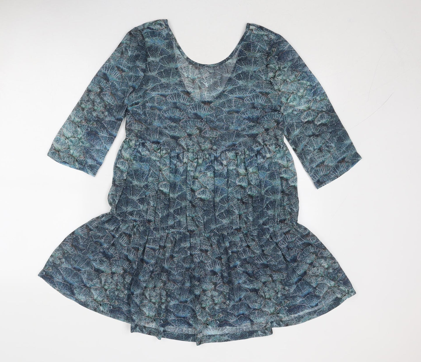 Topshop Womens Blue Geometric Polyester Skater Dress Size 8 Round Neck Pullover