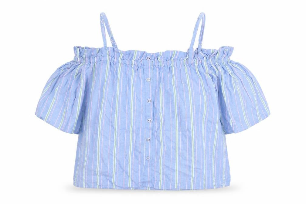 Pins & Needles Womens Blue Striped 100% Cotton Basic Blouse Size S Off the Shoulder