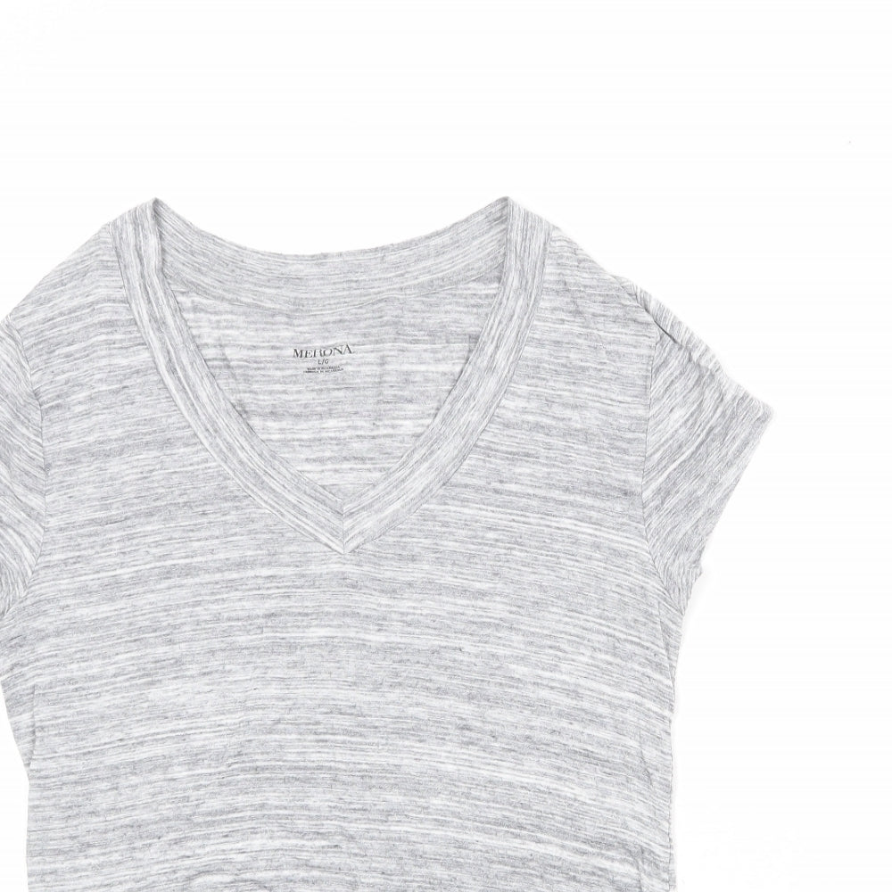 Merona Womens Grey Striped Viscose Basic T-Shirt Size L V-Neck