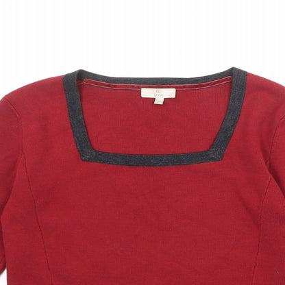 Country Casuals Womens Red Square Neck Viscose Pullover Jumper Size S