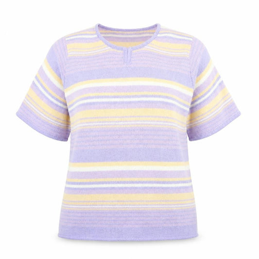 Bonmarché Womens Purple Round Neck Striped Acrylic Pullover Jumper Size XL