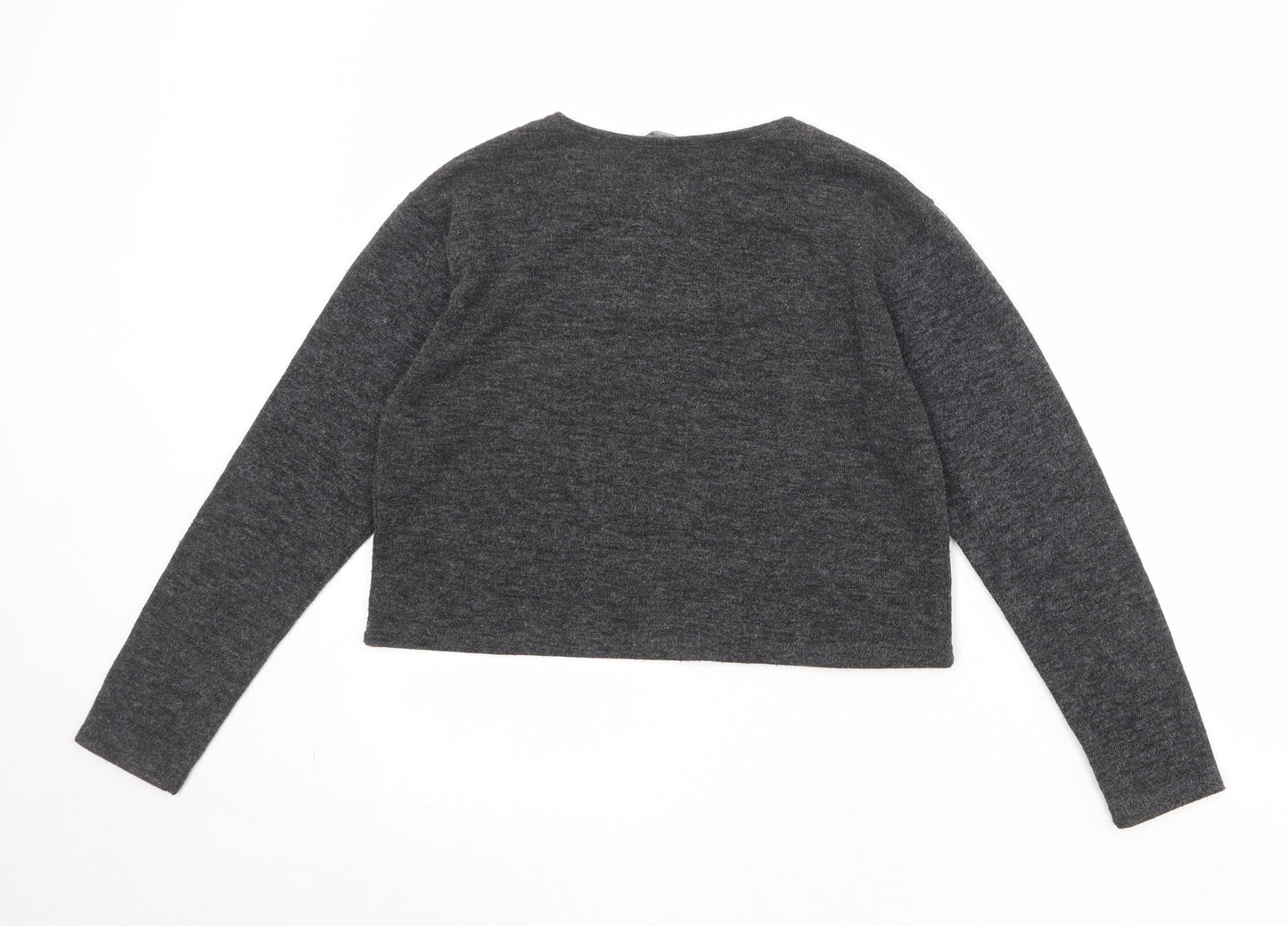 Zara Womens Grey Round Neck Acrylic Pullover Jumper Size M - Badge Detail