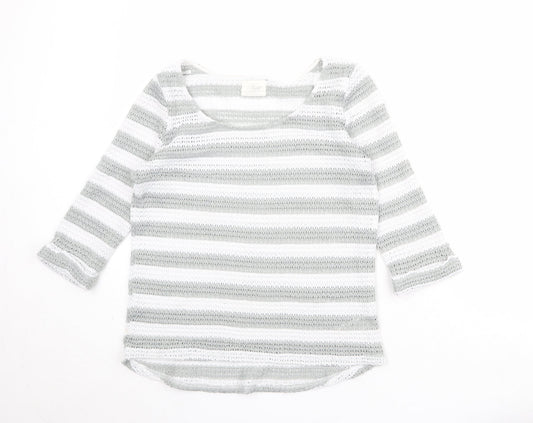 NEXT Womens White Scoop Neck Striped Polyester Pullover Jumper Size 12