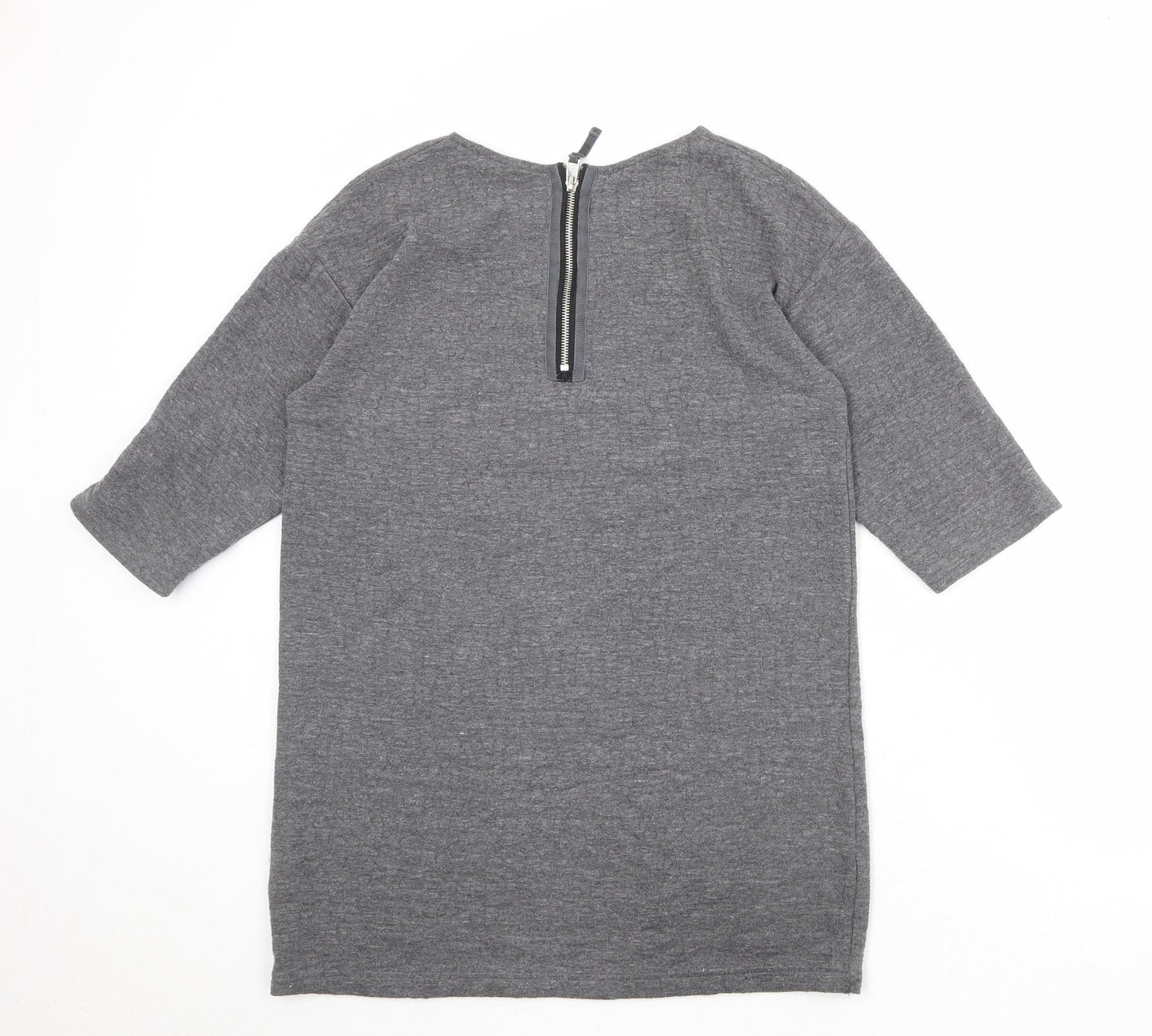 Topshop Womens Grey Polyester Basic T-Shirt Size 10 Round Neck