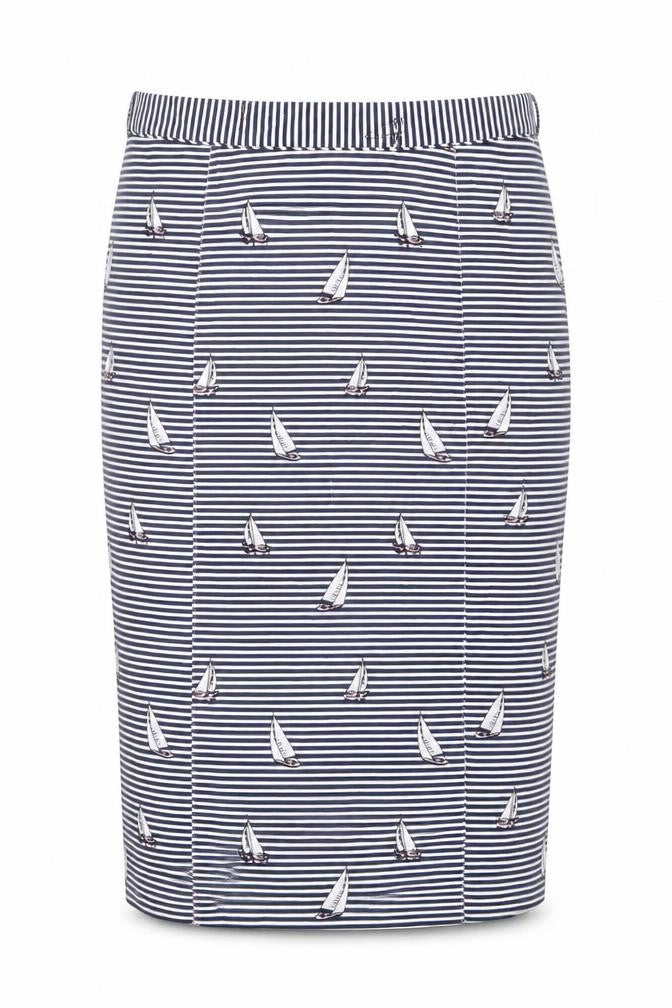 Oasis Womens Blue Striped Cotton Straight & Pencil Skirt Size 12 Zip - Boat Pattern