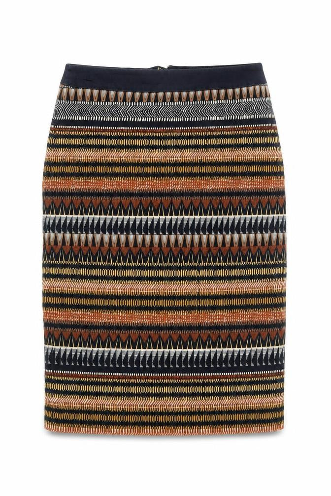 Marks & Spencer Womens Multicoloured Geometric Cotton A-Line Skirt Size 10 Zip