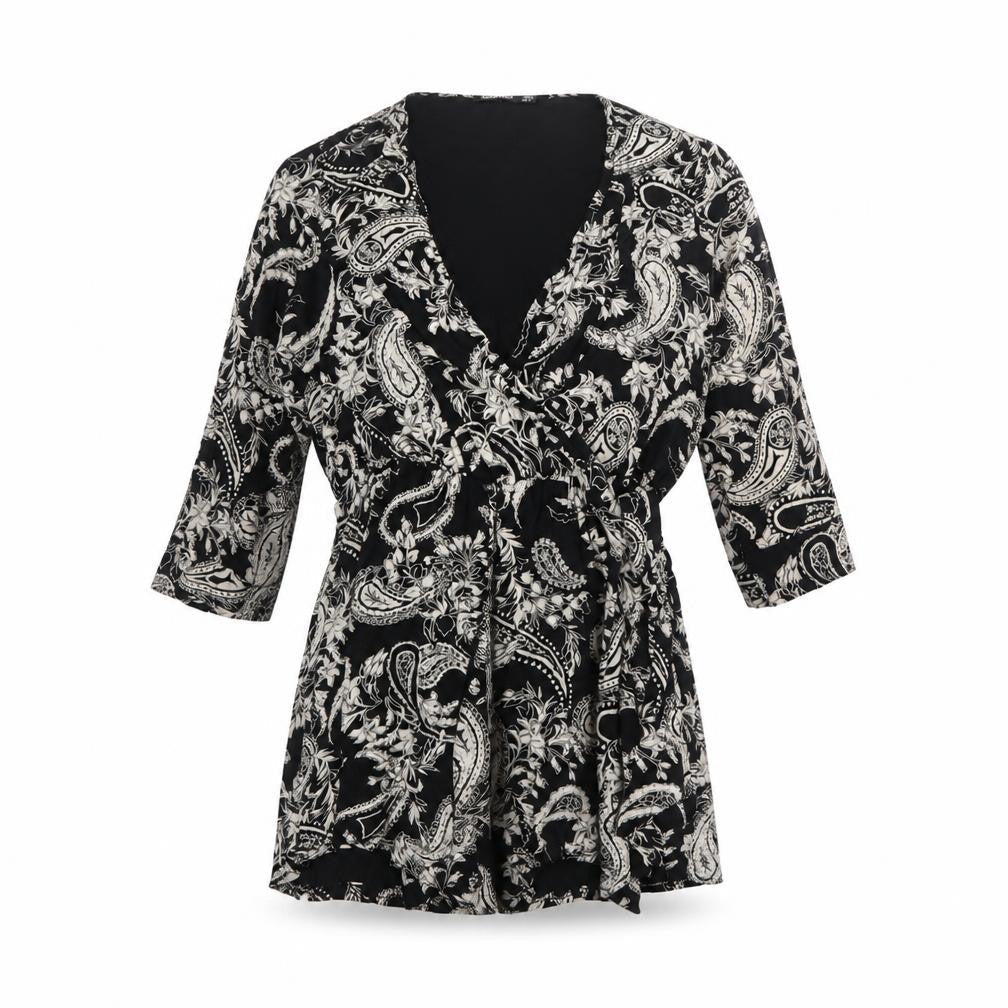 Boohoo Womens Black Paisley Viscose Playsuit One-Piece Size 10 Pullover
