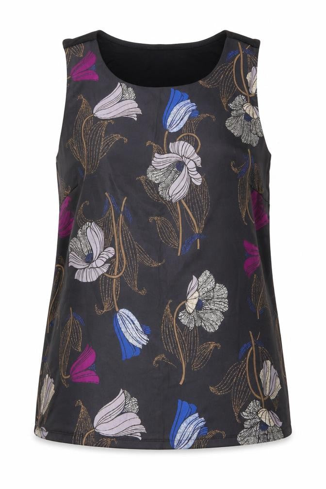 Ann Taylor Womens Black Floral Polyester Basic Tank Size S Round Neck