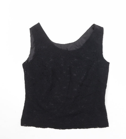Scarlett Womens Black Floral Polyester Basic Tank Size 12 Round Neck