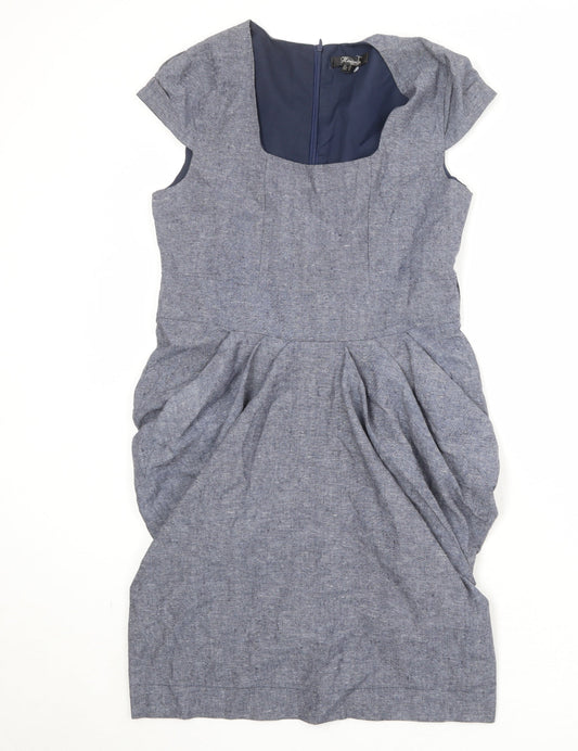 Heaven Womens Grey Cotton Pencil Dress Size 12 Square Neck Zip - Draped Detail