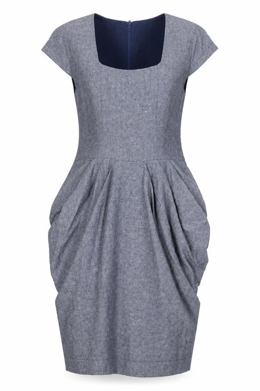 Heaven Womens Grey Cotton Pencil Dress Size 12 Square Neck Zip - Draped Detail