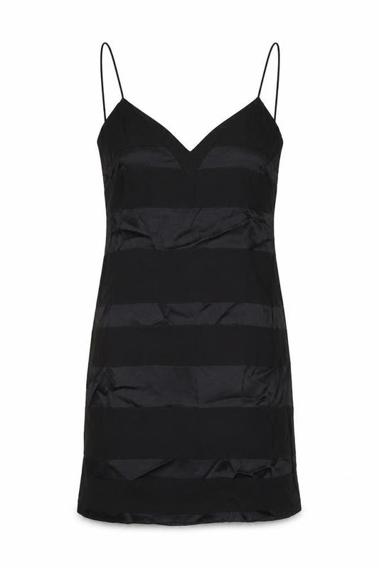 Mango Womens Black Striped Viscose Slip Dress Size M Square Neck Zip