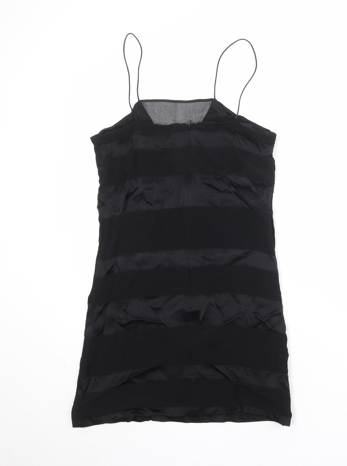 Mango Womens Black Striped Viscose Slip Dress Size M Square Neck Zip