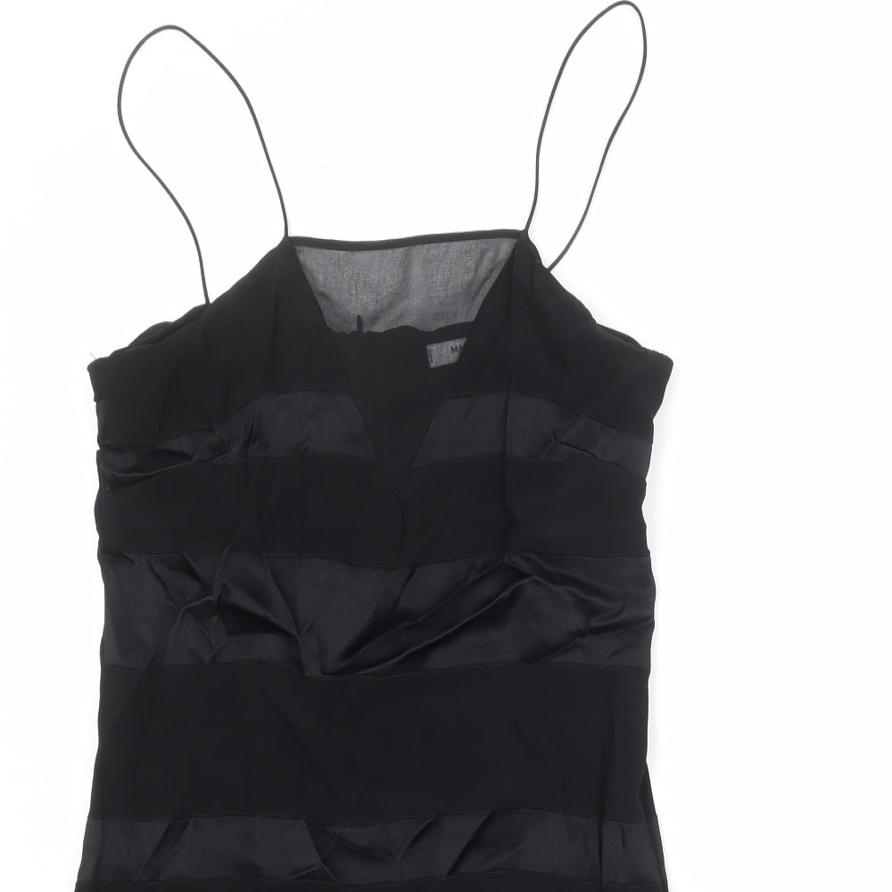 Mango Womens Black Striped Viscose Slip Dress Size M Square Neck Zip