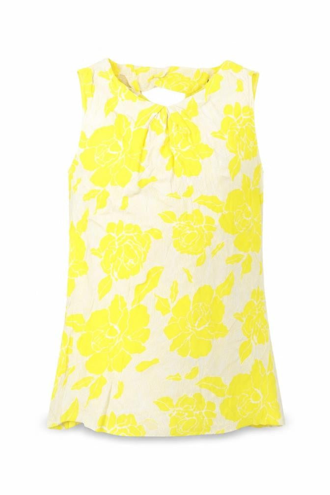 Warehouse Womens Yellow Floral Viscose Basic Tank Size 12 Round Neck