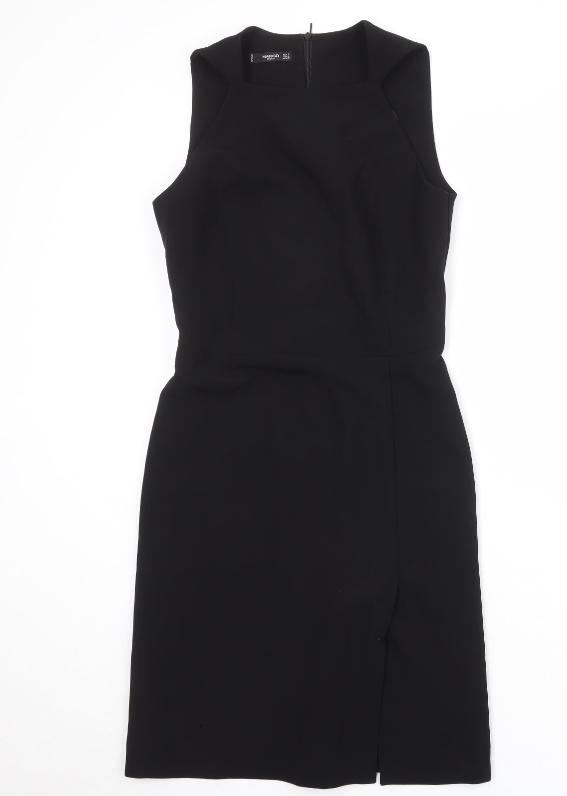 Mango Womens Black Polyester Shift Size S Square Neck Zip