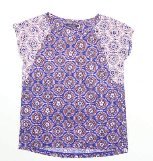 Marks and Spencer Womens Blue Geometric Polyester Basic T-Shirt Size 10 Round Neck