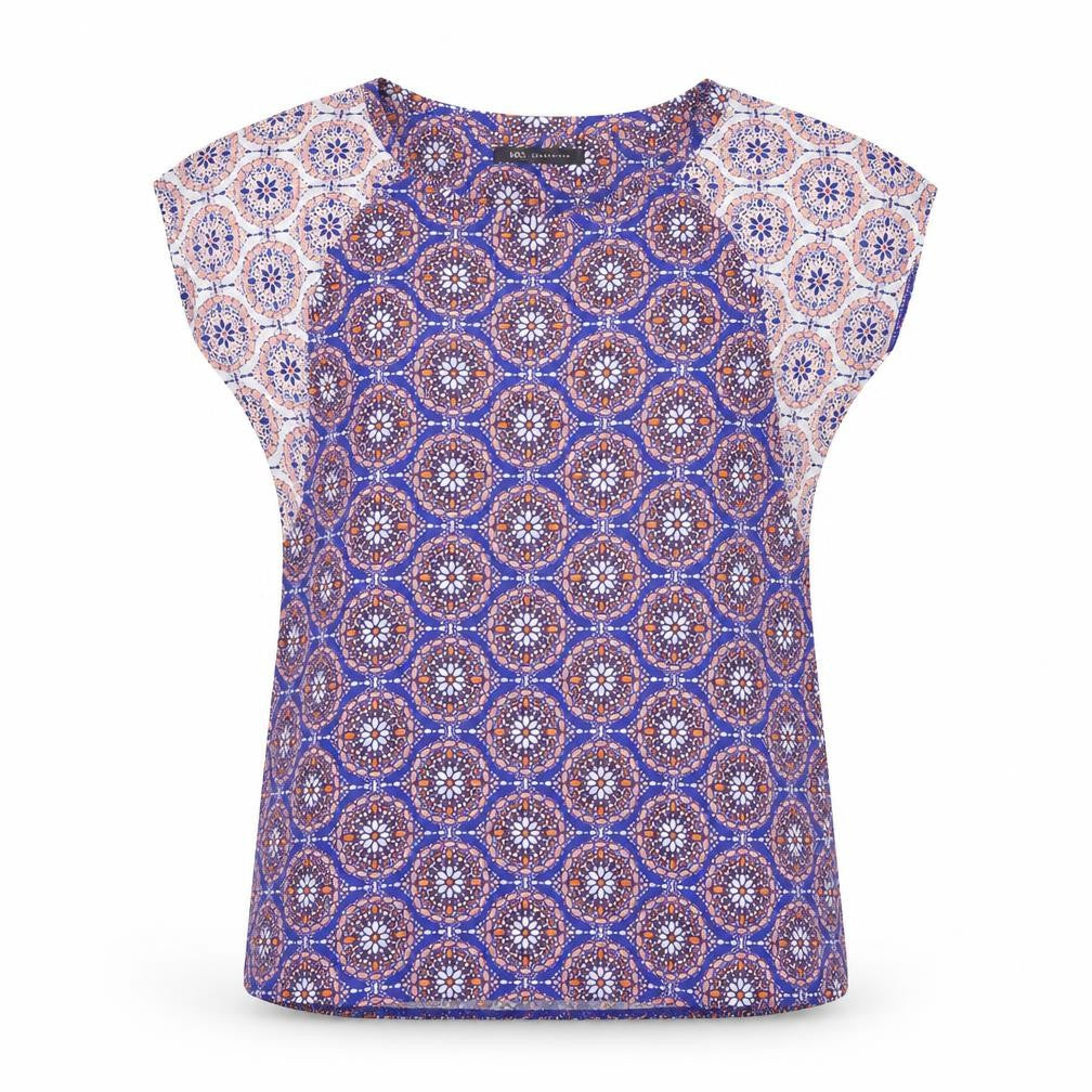 Marks & Spencer Womens Blue Geometric Polyester Basic T-Shirt Size 10 Round Neck