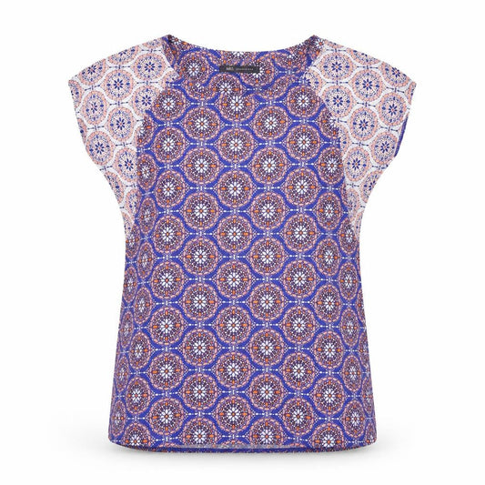 Marks and Spencer Womens Blue Geometric Polyester Basic T-Shirt Size 10 Round Neck