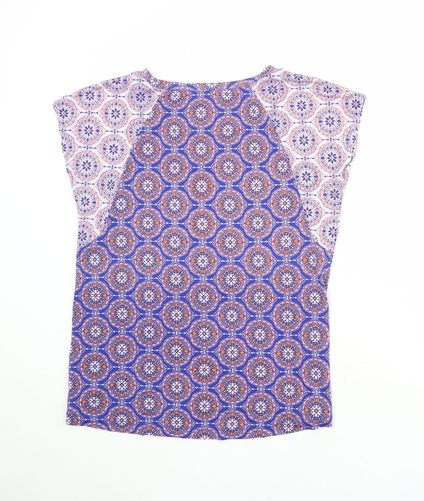 Marks and Spencer Womens Blue Geometric Polyester Basic T-Shirt Size 10 Round Neck