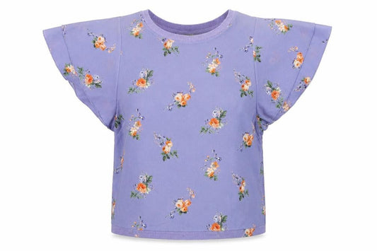 Oasis Womens Purple Floral Viscose Basic Blouse Size XS Boat Neck - Angel Sleeve