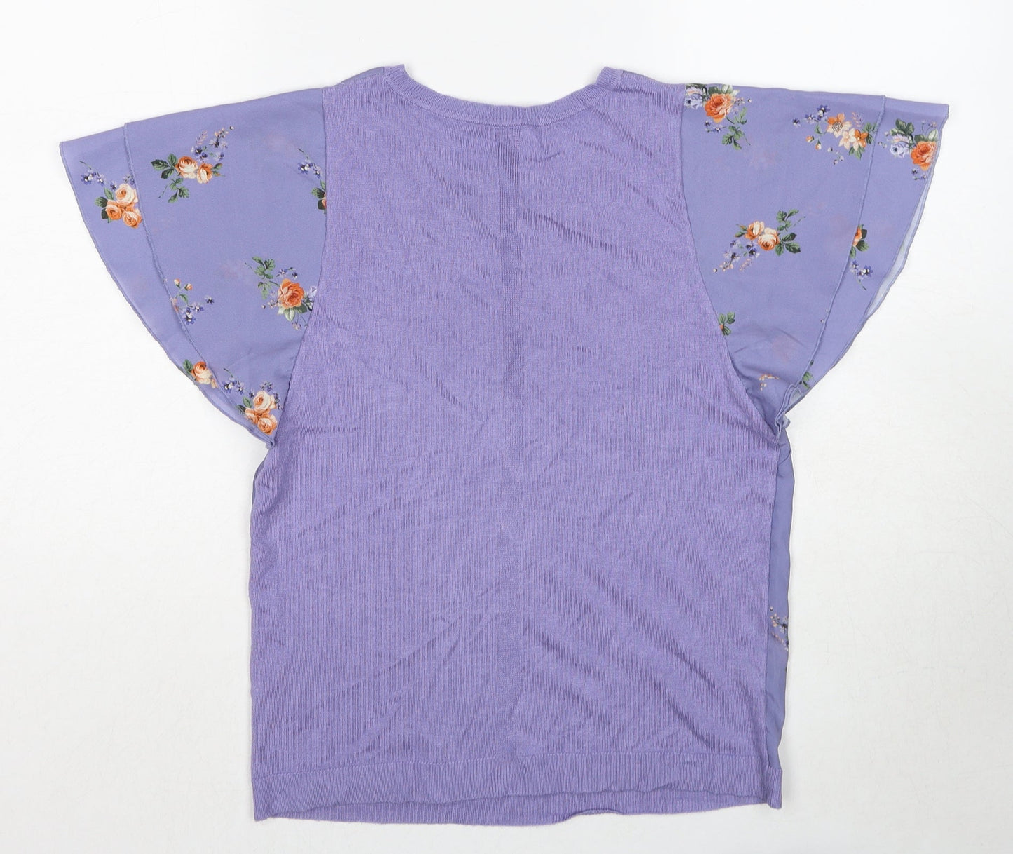 Oasis Womens Purple Floral Viscose Basic Blouse Size XS Boat Neck - Angel Sleeve