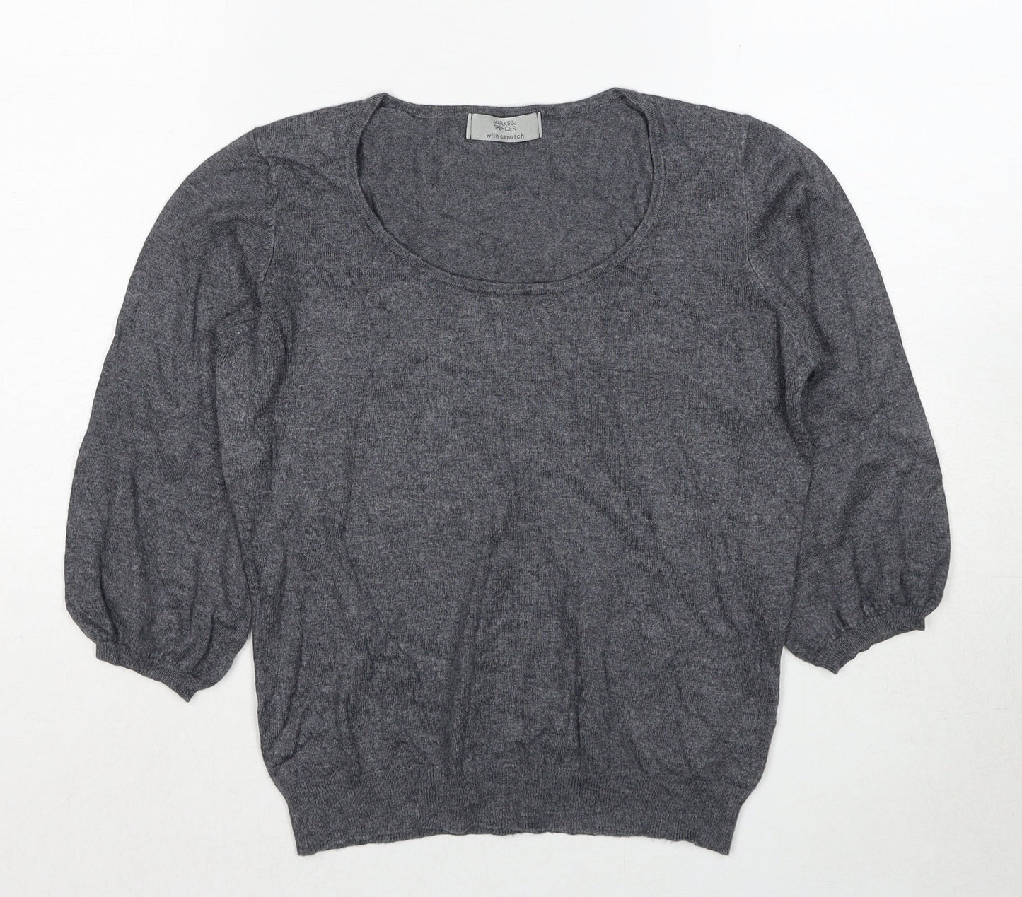 Marks and Spencer Womens Grey Scoop Neck Viscose Pullover Jumper Size 12