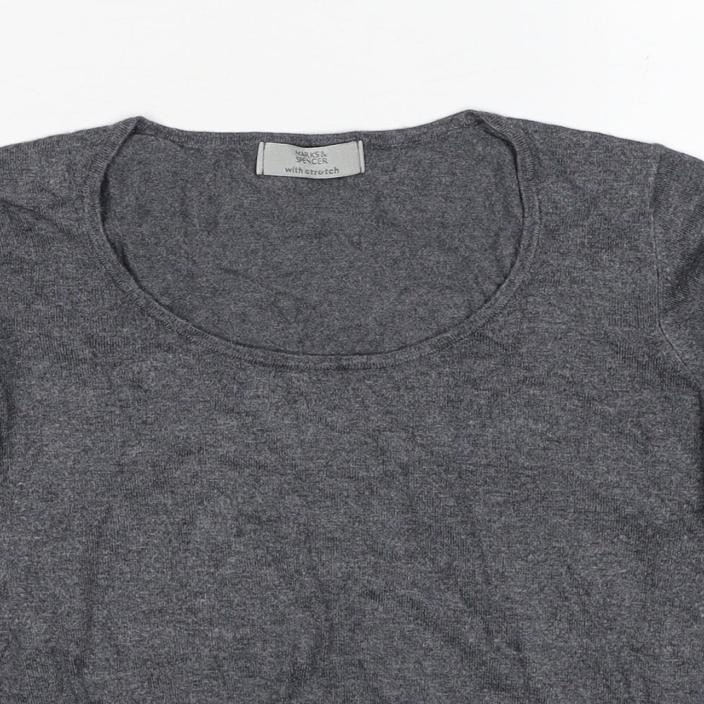 Marks and Spencer Womens Grey Scoop Neck Viscose Pullover Jumper Size 12