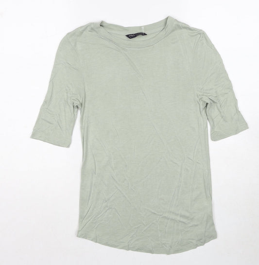 Marks and Spencer Womens Green Viscose Basic T-Shirt Size 6 Round Neck