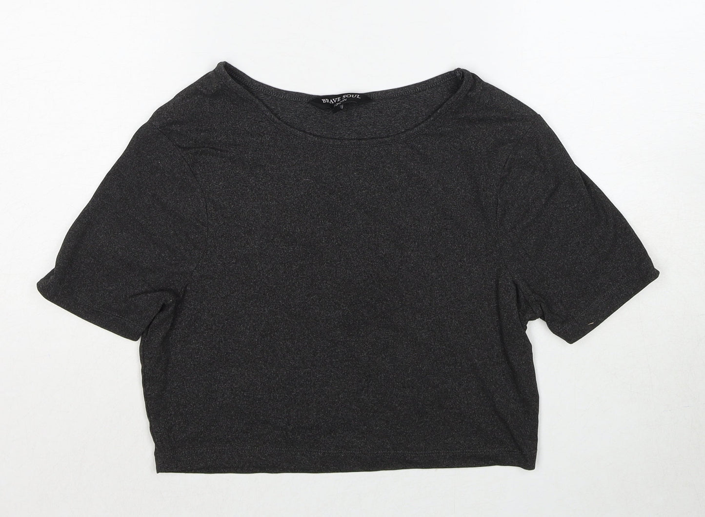 Brave Soul Womens Grey Polyester Basic T-Shirt Size XS Boat Neck
