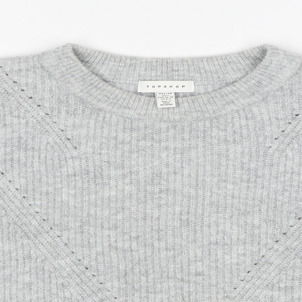 Topshop Womens Grey Round Neck Acrylic Pullover Jumper Size S