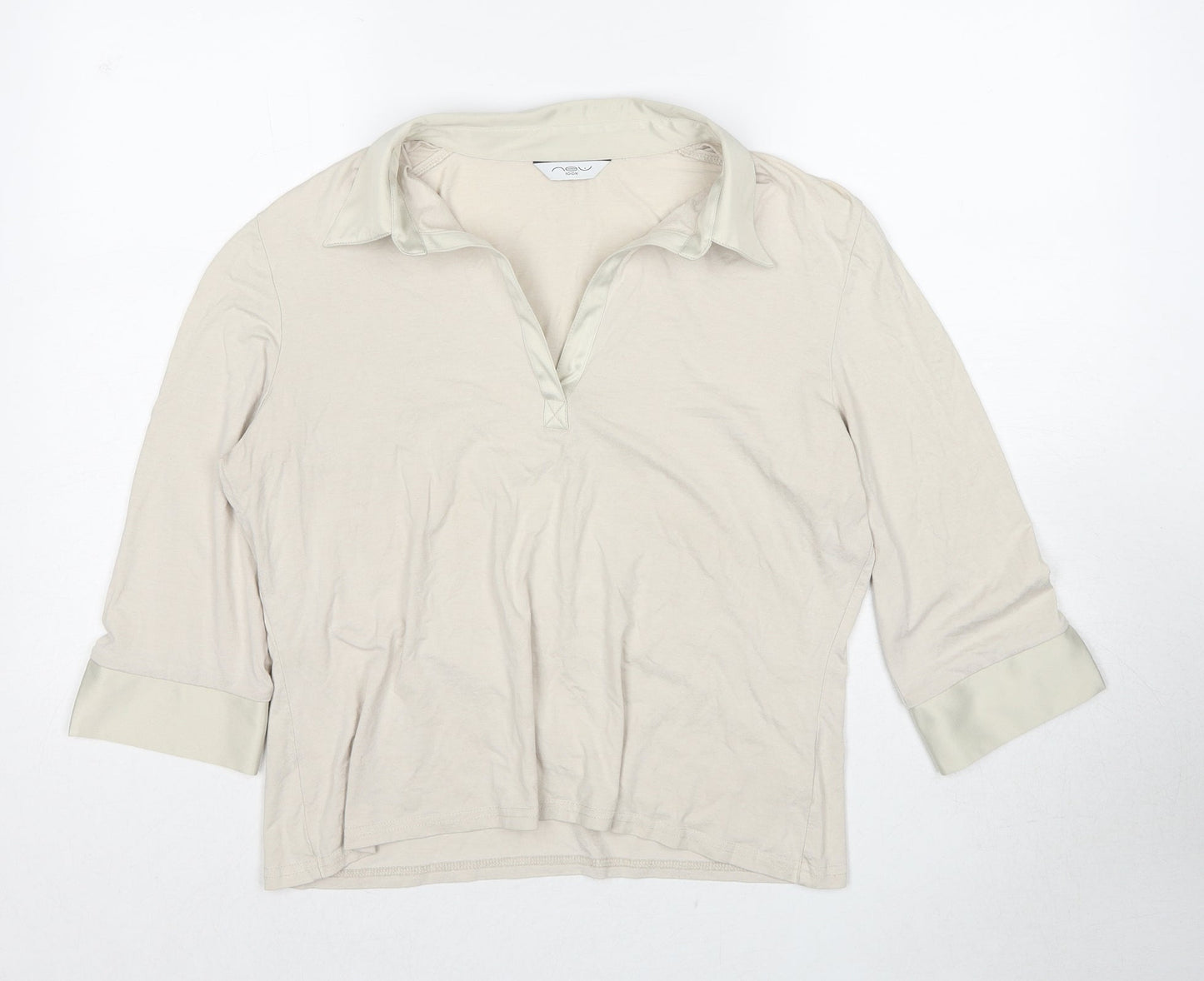 New Look Womens Beige Polyester Basic Polo Size 18 Collared