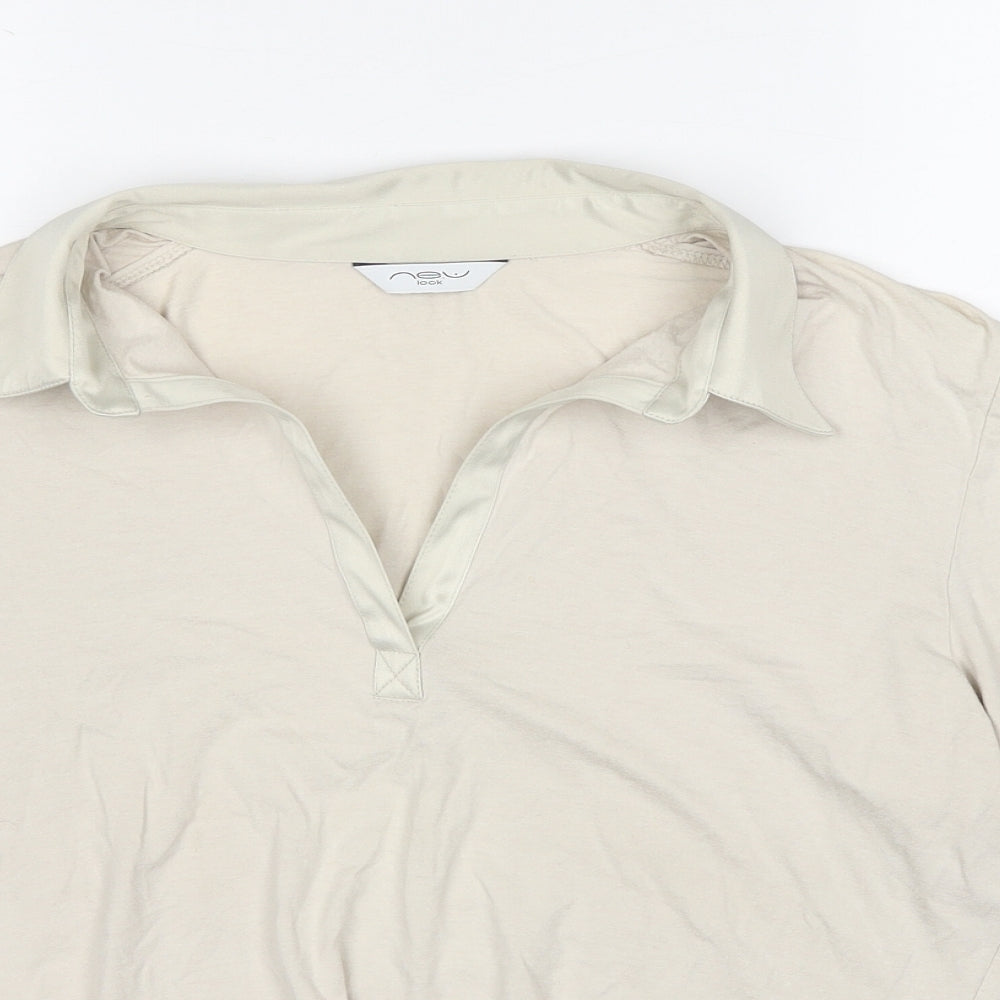 New Look Womens Beige Polyester Basic Polo Size 18 Collared