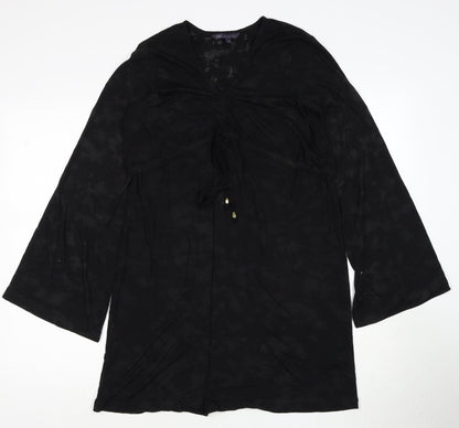 Marks & Spencer Womens Black Geometric Polyester A-Line Size S V-Neck Pullover