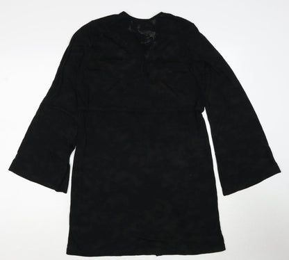 Marks & Spencer Womens Black Geometric Polyester A-Line Size S V-Neck Pullover