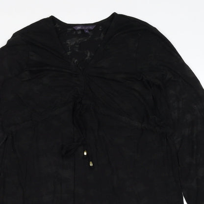 Marks & Spencer Womens Black Geometric Polyester A-Line Size S V-Neck Pullover