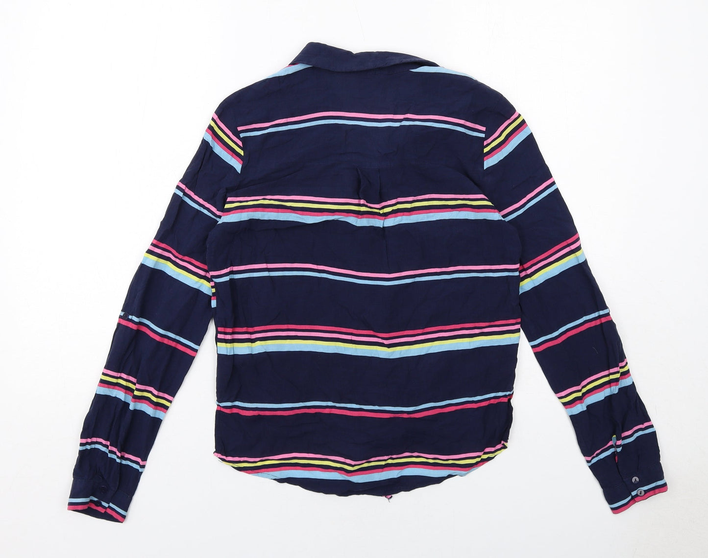 Oasis Womens Blue Striped Viscose Basic Button-Up Size 8 Collared - Knot Front