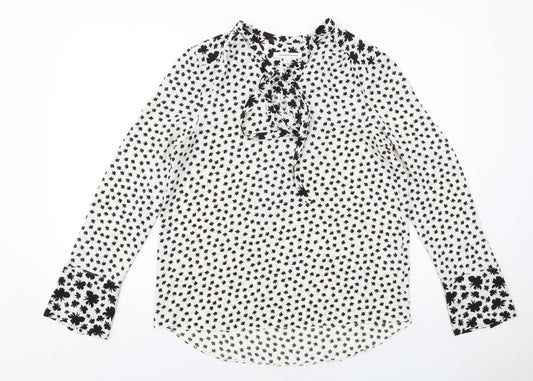 Preloved Fenn Wright Manson Womens White Geometric Polyester Basic Blouse Size 10 V-Neck - Front