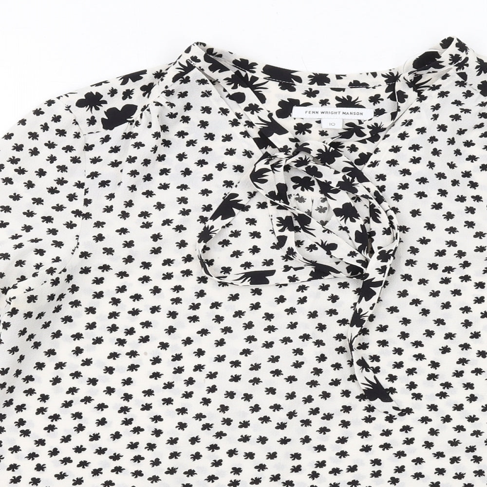 Fenn Wright Manson Womens White Geometric Polyester Basic Blouse Size 10 V-Neck