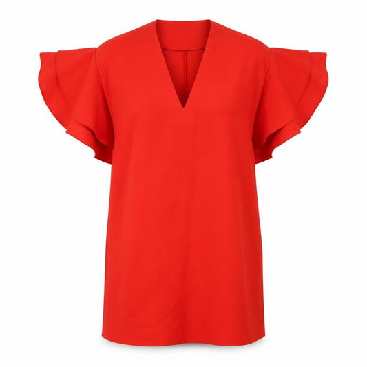 Zara Womens Orange Polyester A-Line Size S V-Neck Pullover
