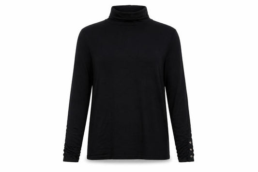Marble Womens Black Viscose Basic T-Shirt Size 8 Roll Neck